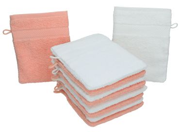 Betz 10 Stück Waschhandschuhe PALERMO 100%Baumwolle Waschlappen Set Größe 16x21 cm Farbe weiß und apricot