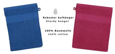 Betz Lot de 10 gants de toilette PALERMO 100% coton taille 16x21 cm rouge canneberge-bleu