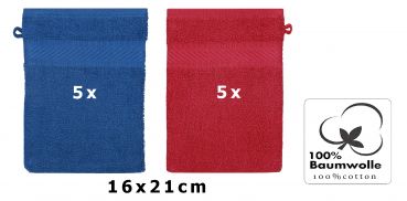 Betz set di 10 guanti da bagno PALERMO 100 % cotone misure 16 x 21 cm rosso cranberry-blu