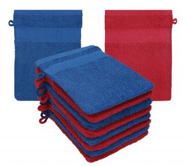 Betz set di 10 guanti da bagno PALERMO 100 % cotone misure 16 x 21 cm rosso cranberry-blu