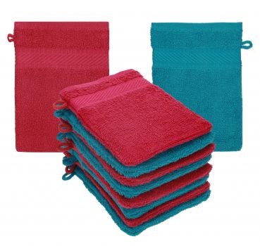 Betz Pack of 10 Wash Mitts PALERMO 100% Cotton 16x21 cm cranberry red- teal