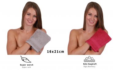 Betz Lot de 10 gants de toilette PALERMO 100% coton taille 16x21 cm rouge canneberge-gris pierre