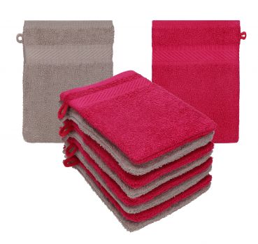 Betz set di 10 guanti da bagno PALERMO 100 % cotone misure 16 x 21 cm rosso cranberry-grigia pietra