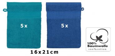 Betz Pack of 10 Wash Mitts PALERMO 100% Cotton 16x21 cm blue-teal