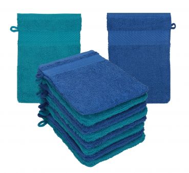Betz Paquete de 10 manoplas de baño PALERMO 100% algodón 16x21 cm azul-azul petróleo
