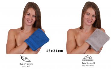 Betz Lot de 10 gants de toilette PALERMO 100% coton taille 16x21 cm bleu-grip pierre