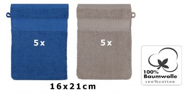 Betz set di 10 guanti da bagno PALERMO 100 % cotone misure 16 x 21 cm blu-grigia pietra