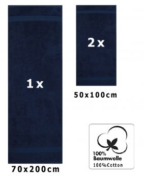 Betz Juego de 3 toallas de sauna PREMIUM tamaños 70x200 y 50x100 en azul marino