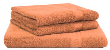 Set di 3 asciugamani Premium: 1 asciugamano da sauna 70 x 200 cm  e 2 asciugamani 50 x 100 cm, colore arancione, 100 % cotone