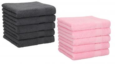 Betz Lot de 10 serviettes débarbouillettes PALERMO taille 30x30 cm couleurs gris anthracite & rose