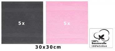 Betz 10 Stück Seiftücher PALERMO 100% Baumwolle Größe 30x30 cm Farbe anthrazit und rosé