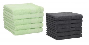 Betz Paquete de 10 toallas faciales PALERMO 100% algodón tamaño 30x30 cm de color gris antracita y verde