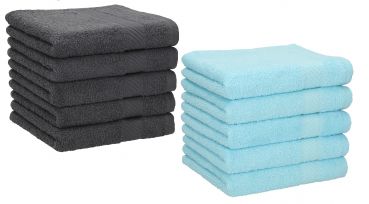 Betz Lot de 10 serviettes débarbouillettes PALERMO taille 30x30 cm couleurs gris anthracite & turquoise