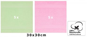 Betz paquete de 10 piezas toalla facial PALERMO tamaño 30x30cm 100% algodón  de color rosa y verde