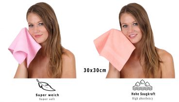 Betz paquete de 10 piezas toalla facial PALERMO tamaño 30x30cm 100% algodón  de color rosa y apricot
