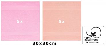 Betz paquete de 10 piezas toalla facial PALERMO tamaño 30x30cm 100% algodón  de color rosa y apricot