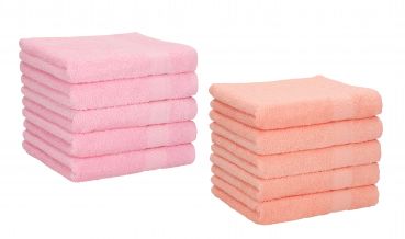 Betz Lot de 10 serviettes débarbouillettes PALERMO taille 30x30 cm couleurs rose & abricot