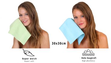 Betz paquete de 10 piezas toalla facial PALERMO tamaño 30x30cm 100% algodón  de color verde y turquesa