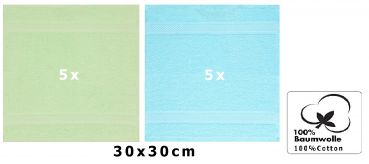 Betz paquete de 10 piezas toalla facial PALERMO tamaño 30x30cm 100% algodón  de color verde y turquesa
