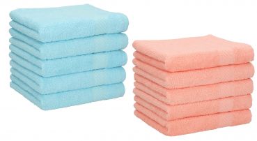 Betz Lot de 10 serviettes débarbouillettes PALERMO taille 30x30 cm couleurs turquoise & abricot