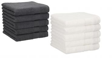 Betz Lot de 10 serviettes débarbouillettes PALERMO taille 30x30 cm couleurs blanc & gris anthracite