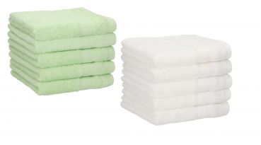 Betz 10 Piece Face Cloth Set PALERMO 100% Cotton 10 Face Cloths Size: 30 x 30 cm Colour: white & green