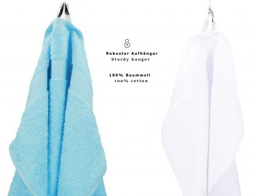 Betz Paquete de 10 toallas faciales PALERMO 100% algodón tamaño 30x30 cm de color blanco y turquesa