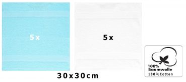 Betz Paquete de 10 toallas faciales PALERMO 100% algodón tamaño 30x30 cm de color blanco y turquesa