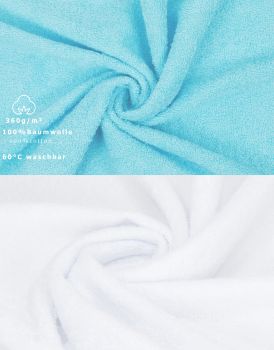 Betz 10 Piece Face Cloth Set PALERMO 100% Cotton 10 Face Cloths Size: 30 x 30 cm Colour: white & turquoise
