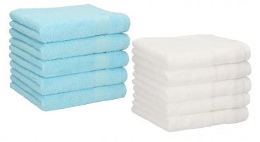 Betz Lot de 10 serviettes débarbouillettes PALERMO taille 30x30 cm couleurs blanc & turquoise