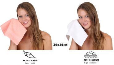Betz Lot de 10 serviettes débarbouillettes PALERMO taille 30x30 cm couleurs blanc & abricot