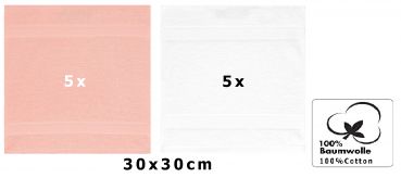 Betz Lot de 10 serviettes débarbouillettes PALERMO taille 30x30 cm couleurs blanc & abricot