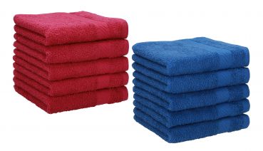 Betz Lot de 10 serviettes débarbouillettes PALERMO taille 30x30 cm rouge canneberge - bleu