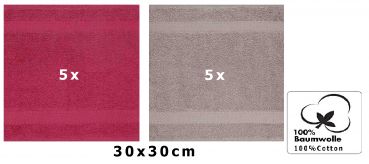 Betz 10 Piece Face Cloth Set PALERMO 100% Cotton 10 Face Cloths Size 30 x 30 cm cranberry red - stone grey