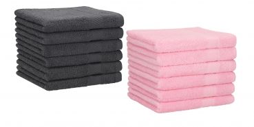 Betz Lot de 12 serviettes d'invité PALERMO 100% coton taille 30x50 cm couleurs gris anthracite & rose