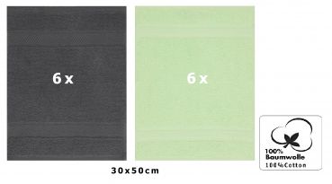 Betz Lot de 12 serviettes d'invité PALERMO 100% coton taille 30x50 cm couleurs gris anthracite & vert