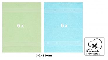 Betz paquete de 12 piezas de toalla de tocador PALERMO tamaño 30x50cm 100% algodón de color verde y turquesa