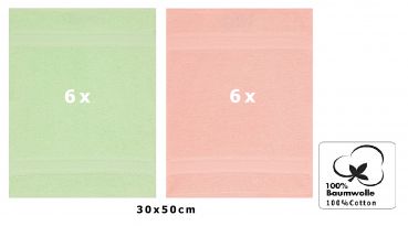 Betz Lot de 12 serviettes d'invité PALERMO 100% coton taille 30x50 cm couleurs vert & abricot