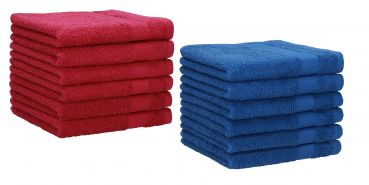 Betz Lot de 12 serviettes d'invité PALERMO 100% coton taille 30x50 cm rouge canneberge et bleu