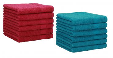Betz Lot de 12 serviettes d'invité PALERMO 100% coton taille 30x50 cm rouge canneberge -  bleu pétrole