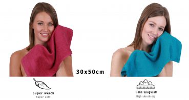 Betz Lot de 12 serviettes d'invité PALERMO 100% coton taille 30x50 cm rouge canneberge -  bleu pétrole