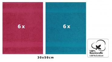 Betz 12 piece guest towel set PALERMO 100% cotton 30x50 cm cranberry red and petrol