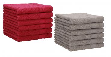 Betz Lot de 12 serviettes d'invité PALERMO 100% coton taille 30x50 cm rouge canneberge - gris pierre