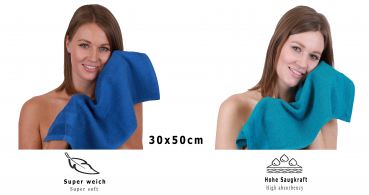 Betz PALERMO Gästehandtücher-Set – 12er Gesichtstücher-Set -  Handtücher-Set - Händehandtücher - 30 x 50cm – blau - petrol