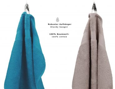 Betz Paquete de 12 toallas de tocador PALERMO 100% algodón 30x50cm azul petróleo y gris piedra