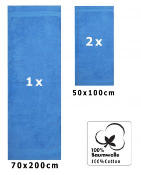 Betz 3-tlg. XXL Saunatuch Set PREMIUM 100%Baumwolle 1 Saunatuch 2 Handtücher Farbe hellblau