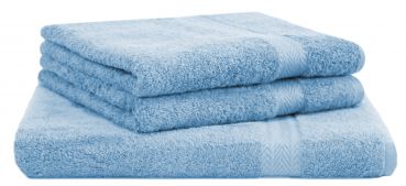 Set di 3 asciugamani Premium: 1 asciugamano da sauna 70 x 200 cm  e 2 asciugamani 50 x 100 cm, colore azzurro, 100 % cotone