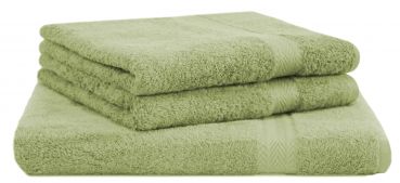 Lot de 3 serviettes: 1 serviette à sauna 70 x 200 cm et 2 serviettes de toilette 50 x 100 cm, "Premium" couleur vert pomme, qualité 470 g/m² de Betz