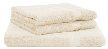 Betz 3 Piece Towel Set PREMIUM 100% Cotton 2 Hand Towels 1 Sauna Towel Colour: beige