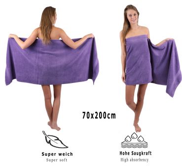 Betz Juego de 3 toallas de sauna XXL PREMIUM 100% algodón 1 toalla de sauna 70x200 cm y 2 toallas de mano 50x100 cm de color morado